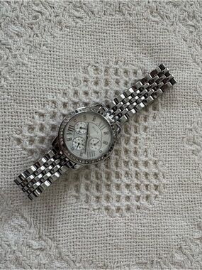 Relic Silver Crystal-Accent Link Watch